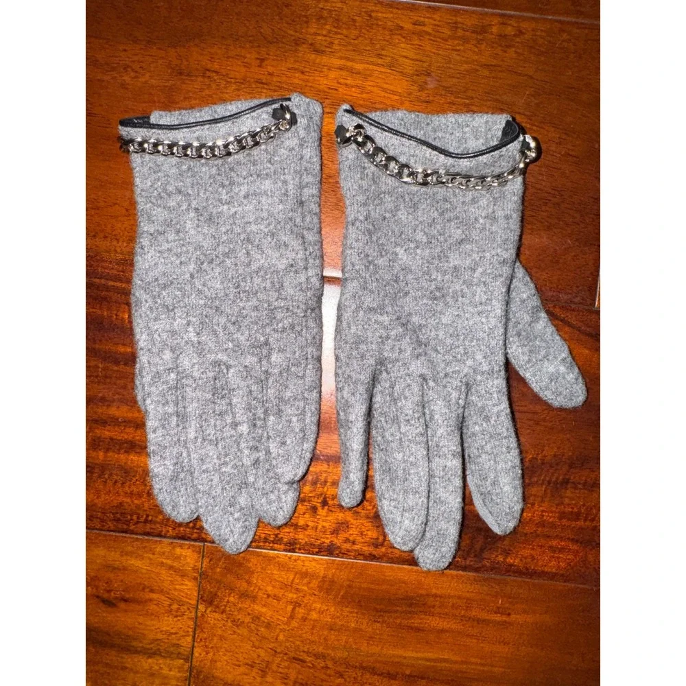 Lauren Ralph Lauren Knit Gloves Women S/P Gray Excellent Silver Chain Detail